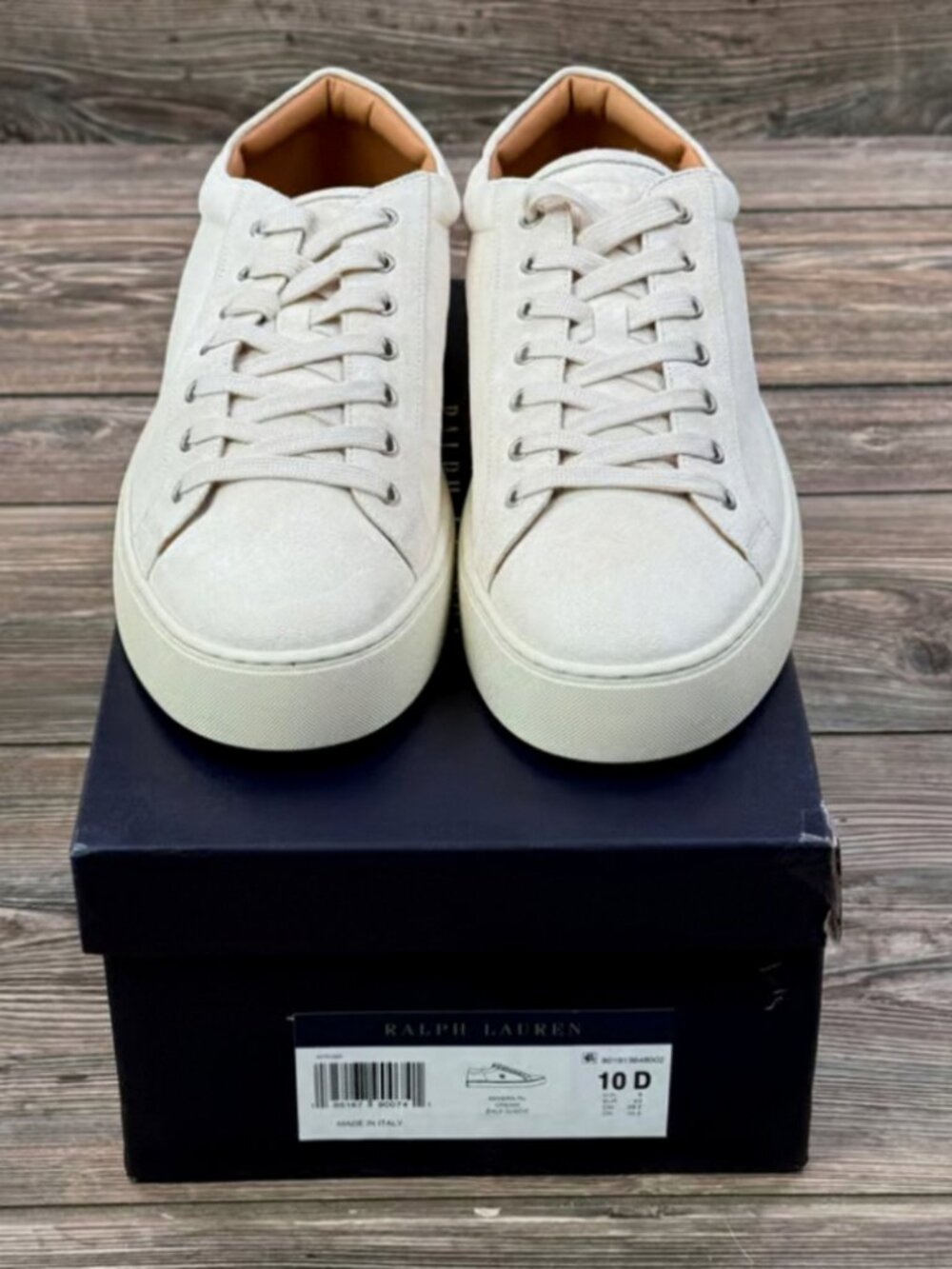 Ralph Lauren Purple Label Men 10 D Severn RL Sneakers Cream Calf Suede Italy New